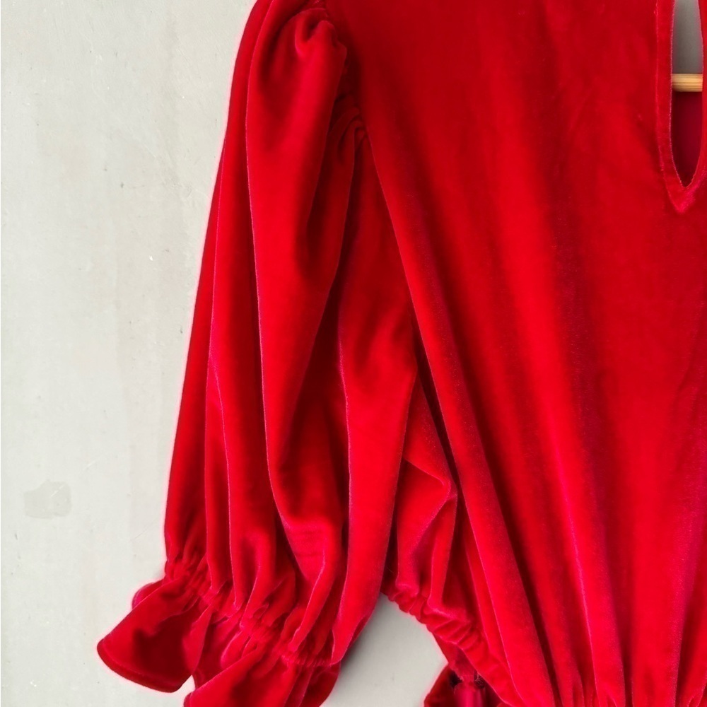 THE ODELLS Red Velvet Smocked Maxi Dress - Picture 7 of 12